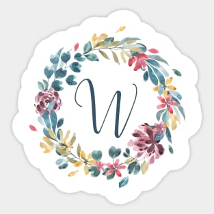 Floral Monogram W Colorful Full Blooms Sticker